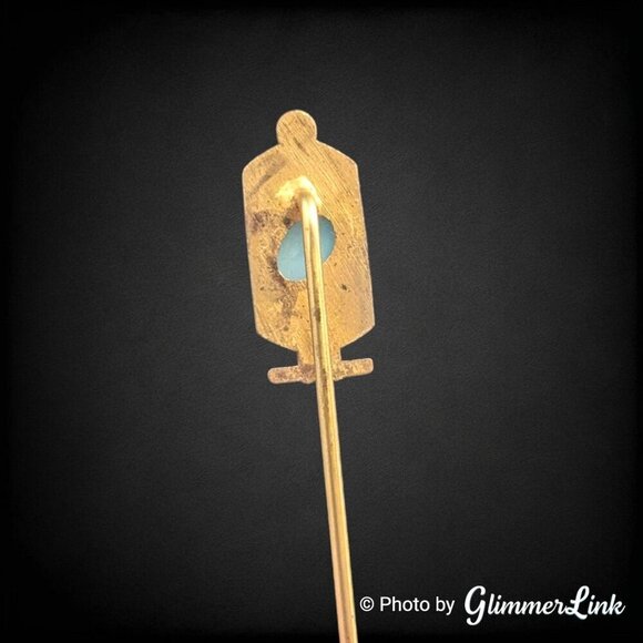 Antique Egyptian Style Slanted Oval Blue Stone Gold Tone Stick Pin - Picture 5 of 12